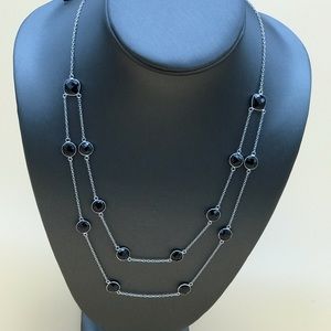 Sterling Silver Round Black Spinel Necklace.